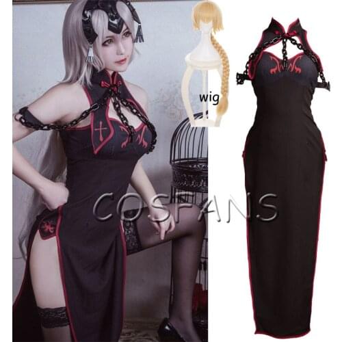 Fate/Grand Order Jeanne d'Arc Alter Cosplay Costume Game Fate Cosplay Cheongsam Women Sexy Black Dress Costume And wig