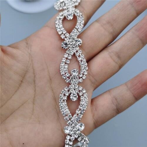 Rhinestone Crystal Chain Bling Diamante Lace Diamond Belt Trim Ribbon Necklace Applique Gem Sparkle Wedding Dress 1.8cm Width