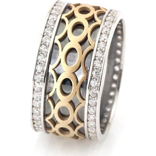 Tesbihane Ring Pattern Zircon Cubic Zirconia 925 Sterling Silver Women Wedding Rings