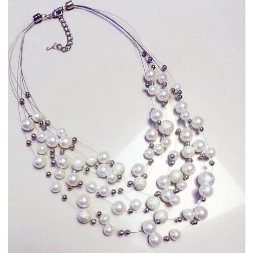 Personality Fashion Multilayer White Natural Simulated Pearl Choker Necklace for Women Simple Style Wedding Party Jewelry Gifts