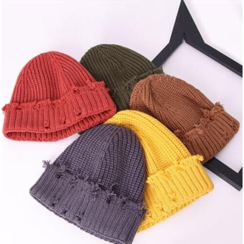Winter Hat Women Harajuku Knitted Beanies Fashion Warm Hat Autumn Hip hop Bonnet Hole Skullies Unisex Basic Cap PJ109