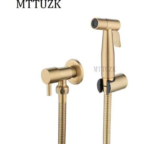 304 Stainless Steel Brush Gold Bidet Bathroom Hand Shower Bidet Toilet Sprayer Hygienic Shower Bidet Tap Wall Mount Bidet Faucet