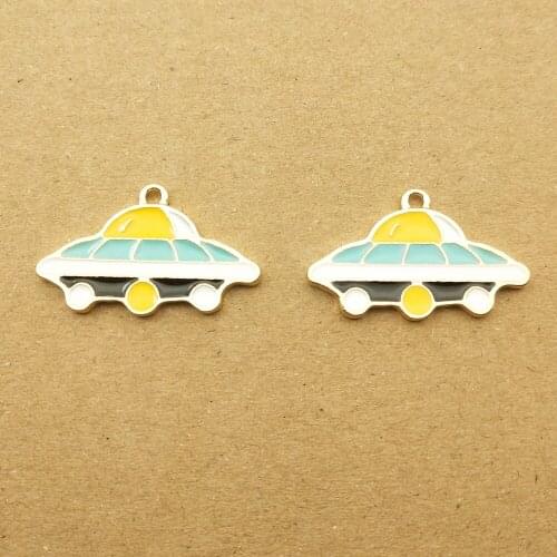 10pcs 16x26mm enamel spaceship charm for jewelry making cute earring pendant bracelet necklace charms diy design charms