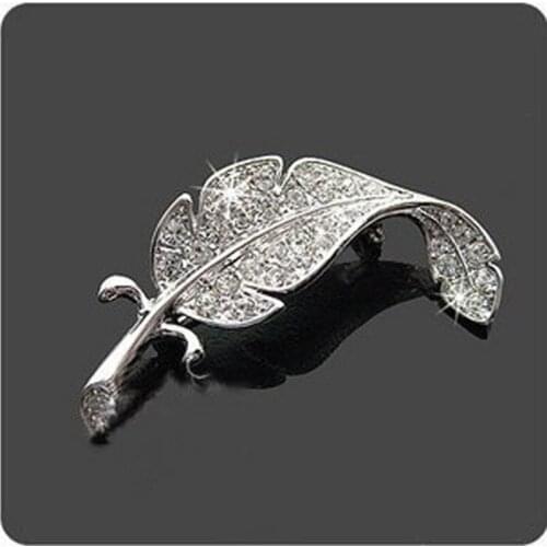 10 pieces/lot Brooch Pins Silver Plated Leaf Brooches For Women Men Crystal Rhinestone Zircon Accessories Badges Jewelry
