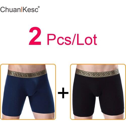 2Pcs Mens Long Boxer Pants All Cotton Pants Anti Wear Leg Large Size Running Underwear Comfortable Fashion Brand Fitness Shorts