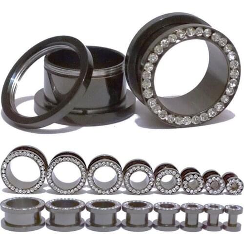 2Pieces Full Crystal expansores Oreja Dilataciones Tunnel Ear Plugs Stainless Steel Earrings Alargador De Orelha Piercing