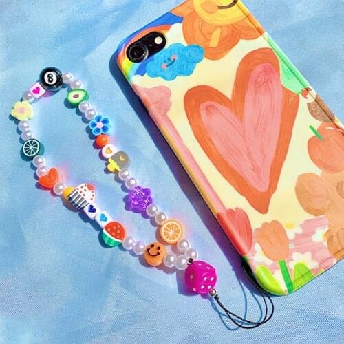 2000s Fashion Rainbow Flower Heart Dice Number 8 Phone Chain Y2K Accessories INS Smiley Keychain Egirl Aesthetic Friends Gifts