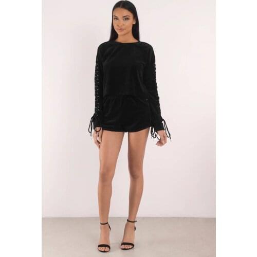 2018 Women Bandage Ties Clothing Gold Velvet Long Sleeve Metal Hole Strap Sweater Suit two-piece Set