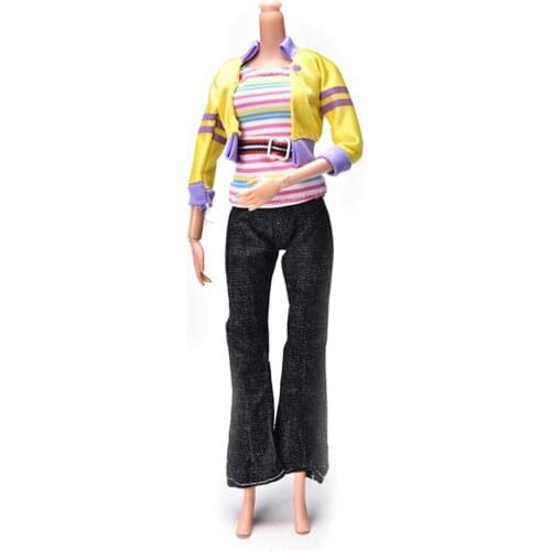 3Pcs/set Autumn Clothing Fashion Handmade Yellow Coat Black Pant Rainbow Vest For s Doll Spring Clothing Hot Sell