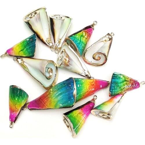 5pcs Natural Conch Shell Colorful Charms Jewelry Making Phnom Penh Cone 17*36mm Small Pendant DIY Necklace Earring Accessories