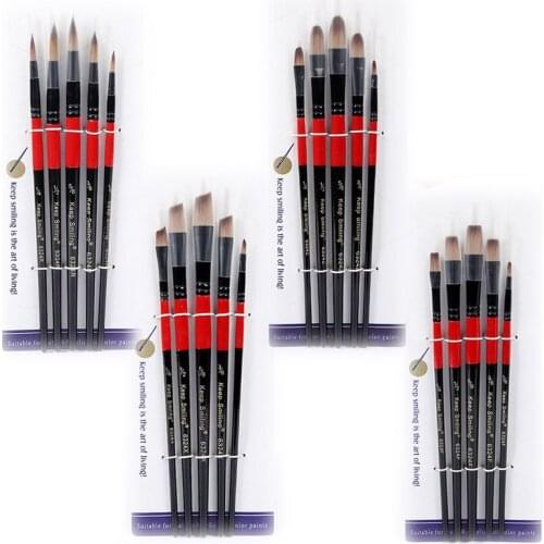 5pcs Multi-function Paint Brushes Supplies Paint Pen Painting Art Double Color Nylon Hair Black Red Wooden Handle