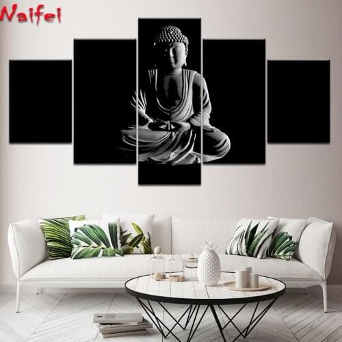 5d Diamond Embroidery Black and white Buddha 5 Pieces Wall art Diamond Painting Full Square Drill Diamond Mosaic Home Decoration