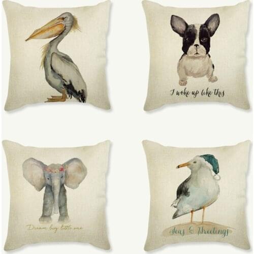 Water Color Paint Animal Cute Cushion Covers 2018 Design Deer Bird Elephant Fox Dog Pillow Case 45X45cm Bedroom Sofa Decoration