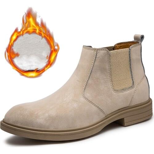 Men Chelsea Boots Ankle Boots Fashion Mens Male Brand Leather Sneakers Slip On Motorcycle Winter Warm Plush Oxfords Snow botas