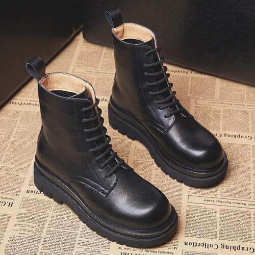Martin Boots Woman Heels Chunky Shoes Woman Booties Leather Boots Women Nice Ankle Boot Female Platforms Black Women Shoes Lady