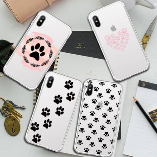 Cat Dog Paw Animal luxury shell Phone Cases funda Transparent for iPhone 6 7 8 11 12 s mini pro X XS XR MAX Plus