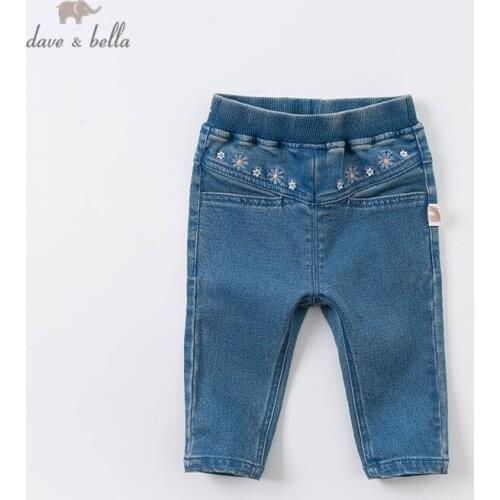 DBZ15036 dave bella autumn baby girls fashion floral pockets pants children full length kids pants infant toddler trousers