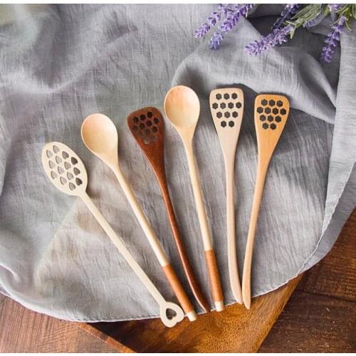 Wooden Honey Coffee Spoon Long Mixing Scoop Bee Tool Honey Stirrer Stick Dipper Wood Carving Honey Stirring Spoon SN757