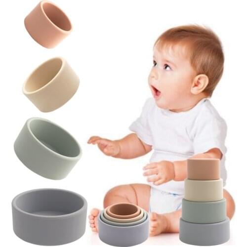 Four-in-one Baby Toy Silicone Teether Drinking Cup Snack Cup Childrens Building Block Toy Baby Distinguish Color Boy Girl Gift