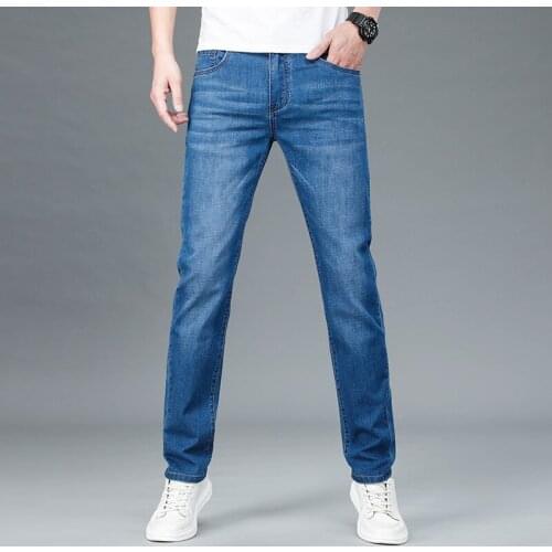 Business High-Rise MenS Stretch Cotton Jeans Spring And Summer New Casual Loose Straight Casual Pants Male Brand Denim Trousers