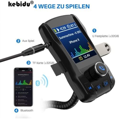 1.8" Screen USB AUX Bluetooth FM Transmitter Stereo Handsfree Car Kit 3.5mm Jack TF Card Aux Player Wireless Audio Receiver