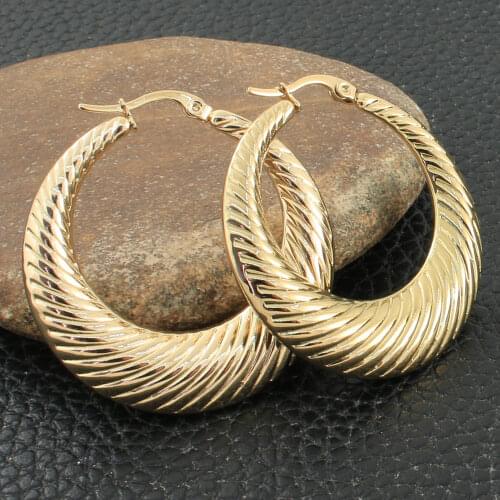 Newest Gold Color Fashion Stainless Steel Jewelry Simple Hoop Earrings Personality Bijoux En Acier Inoxydable Femme EGKZAAAJ