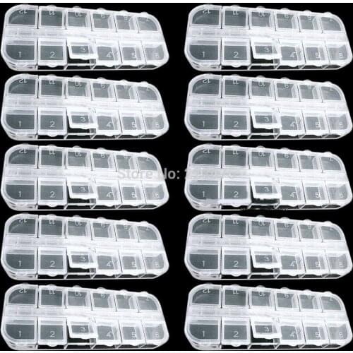 Hot Wholesale 12 EMPTY DIVIDED PLASTIC BOX CASE SET NAIL ART Decoration Rhinestone New 10 Pcs /lot