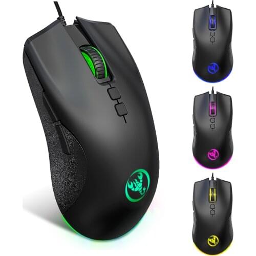 HXSJ 2021 New USB Colorful Luminous Wired Gaming Mouse 6400DPI Adjustable Support Macro Programming Computer Accessories Black