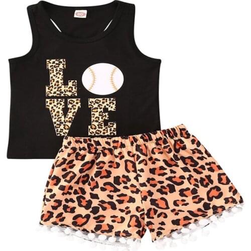 Little Girls Outfits 2-Piece Set Summer Fashion Casual Love Letter Vest + Leopard Print Shorts Set