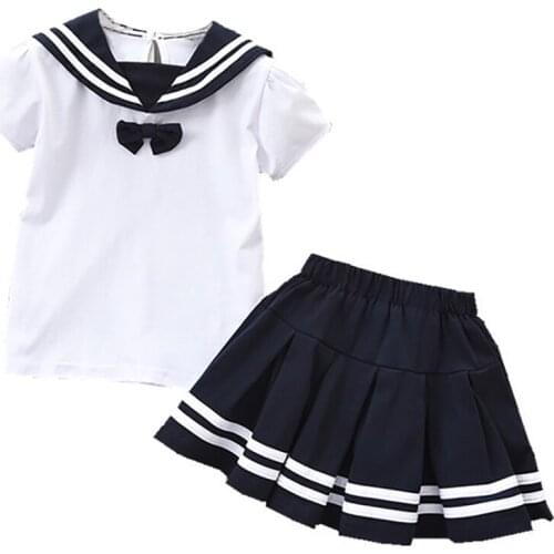Kidswant College Style Chirld Girl Clothes Suit Fashion Bow Sleeve Sleeve T-Shirt + Pleated Skirt 2pcs Set Kids Summer Outfits