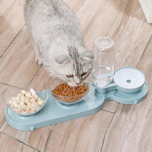 Pet Cat Bowl Automatic Feeder Water Dispenser Dog Cat Food Bowl With Water Fountain Double Bowl Drinking Dish Bowls For Dog Cats