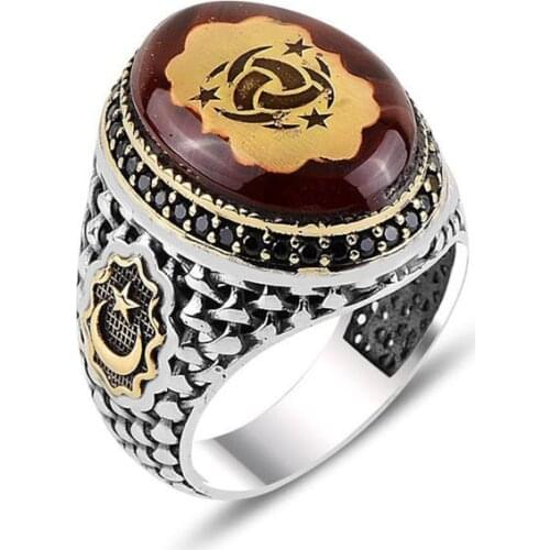 Mans 925 Silver Amber Ottoman Ring, Handmade 925 Silver Ring, Silver Handmade Ring for Man,Crescent Moon