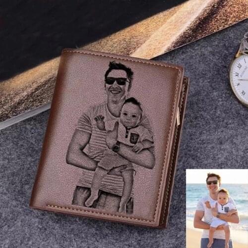 Engraved Wallets For Men Ultra-Thin Young Short PU leather Wallet Fashion Custom Photo Engraving Fathers Day Gift Wallet