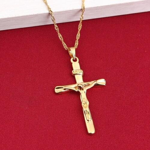 Men Cross Necklace Pendant Women INRI Jesus Crucifix Christianity Gold Color INBI Jesus of Nazareth King of the Jews