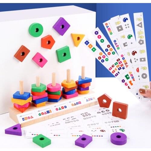 Educational Wooden Shape Color Sorting Stack Blocks for Children
