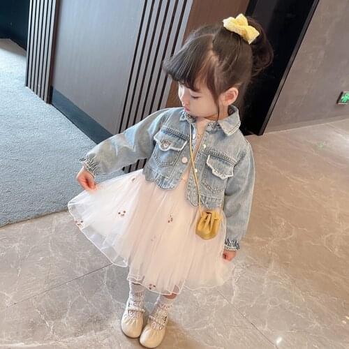 Clothes For Girls Embroidery Jacekt + Mesh Dress Girls Toddler Tracksuit For Girl Spring Autumn Kids Clothing