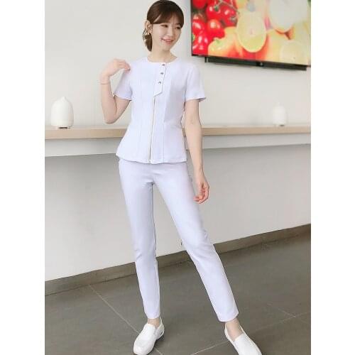 Wholesale Customized Womens Scrub Set Metal Zipper Top And Pants Nurse Uniform