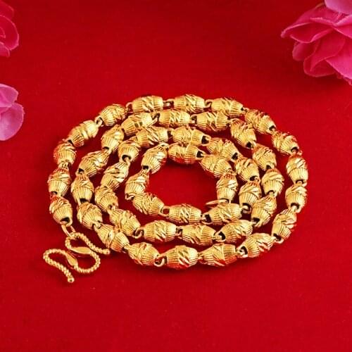 Luxury 24k Yellow Gold olive Shape Men Necklace Link Vietnamese Sand Gold jewelry Women Necklace Chain Fine Jewelry Wedding Gift