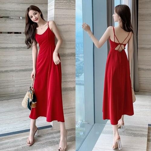 Beach Dress Female Summer 2021 New Seaside Holiday Halter Strap Chiffon High Waist Sleeveless Solid Color Long Dresses