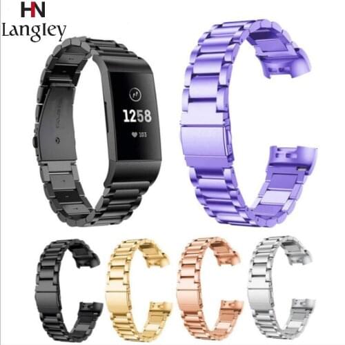 FITBIT Solid Stainless Steel Watchband For Fitbit Charge3 Replacement Bracelet Rose Golden Straps High Quality with Connectors