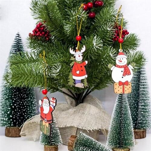 Christmas Santa Claus Elk Snow Man Creative Painted Wooden Sign Ornaments For Home Christmas Tree Ornament Hanging Pendant