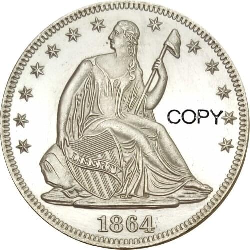 United States Liberty Seated Half Dollars 1864 No Motto Above Eagle Brass Plated Silver Copy Coin