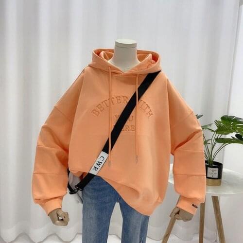 Sports Hoodie Women Korean Ins Large Size Hooded All-match Solid Loose Jacket Letter Print Running Workout Jacket