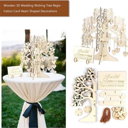 Wedding Guest Book wishing Tree Wooden Hearts Pendant Drop Ornaments Party Decoration Wedding gifts Good memory Bedroom Decor
