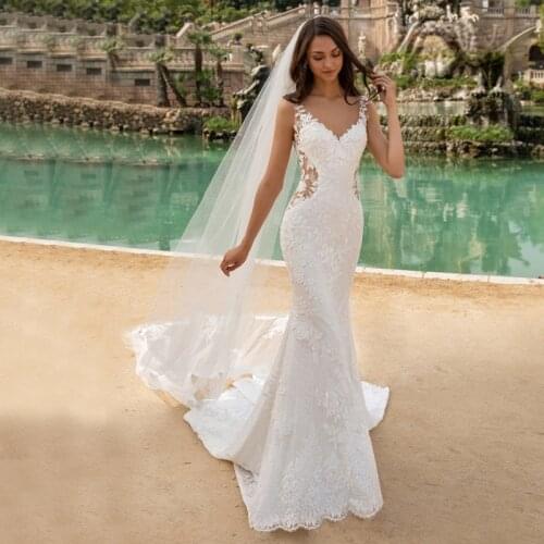 New arrival Simlple Beading Mermaid Wedding Dresses 2021 Embroidery Appliques Wedding Gowns Vestidos De Noiva