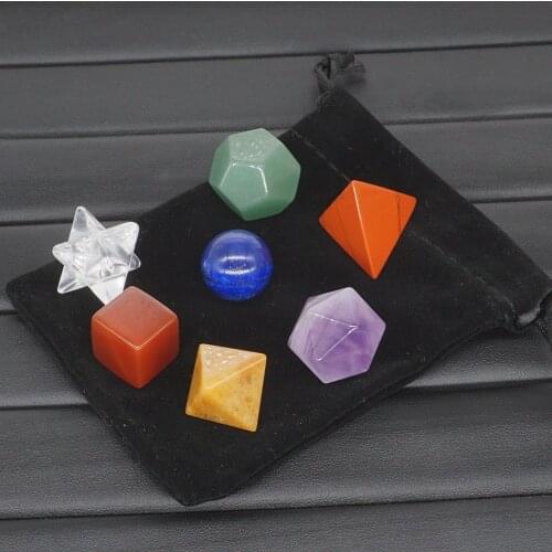 Sacred Geometry 7 Pcs Set 7 Chakra Stone Natural Gemstone Crystal Rock Reiki Healing