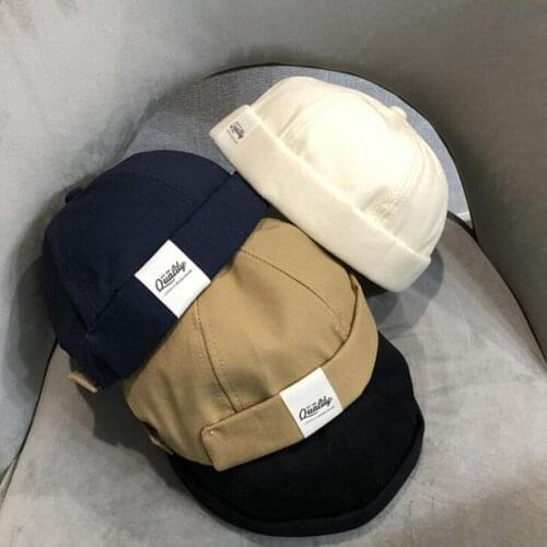 Womens-Spring New Retro Non-Eaves Skullcap Japanese Men Breathable Cotton Retro Adjustable Literary Landlord Sailor Cap