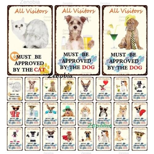 Vintage Metal Sign Dog Animal All Visitory Modular Print Must Be Approved By The Cat Wall Art Retro Tin Plate Shabby Home Decor