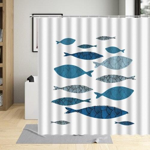 Cartoon Animal Fish Child Shower Curtain Starfish Sea Turtle Tropical Fish Ocean Scenery Bathroom Bath Curtains Decor Whit Hooks