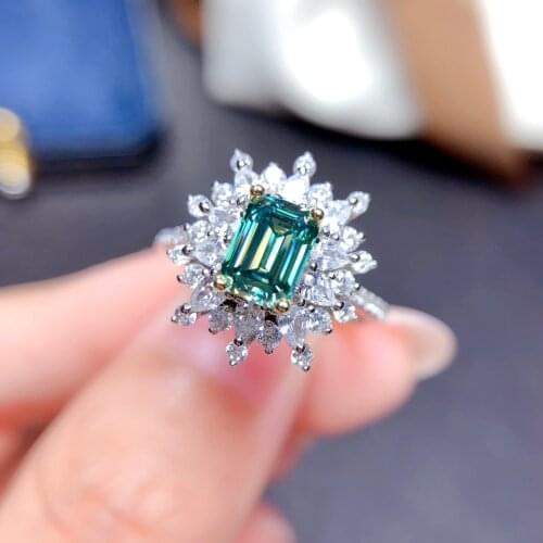 Silver 925 Original Brilliant Cut 1 Carat Diamond Test Past Moissanite Emerald Ring for Women Green Gemstone Wedding Jewelry
